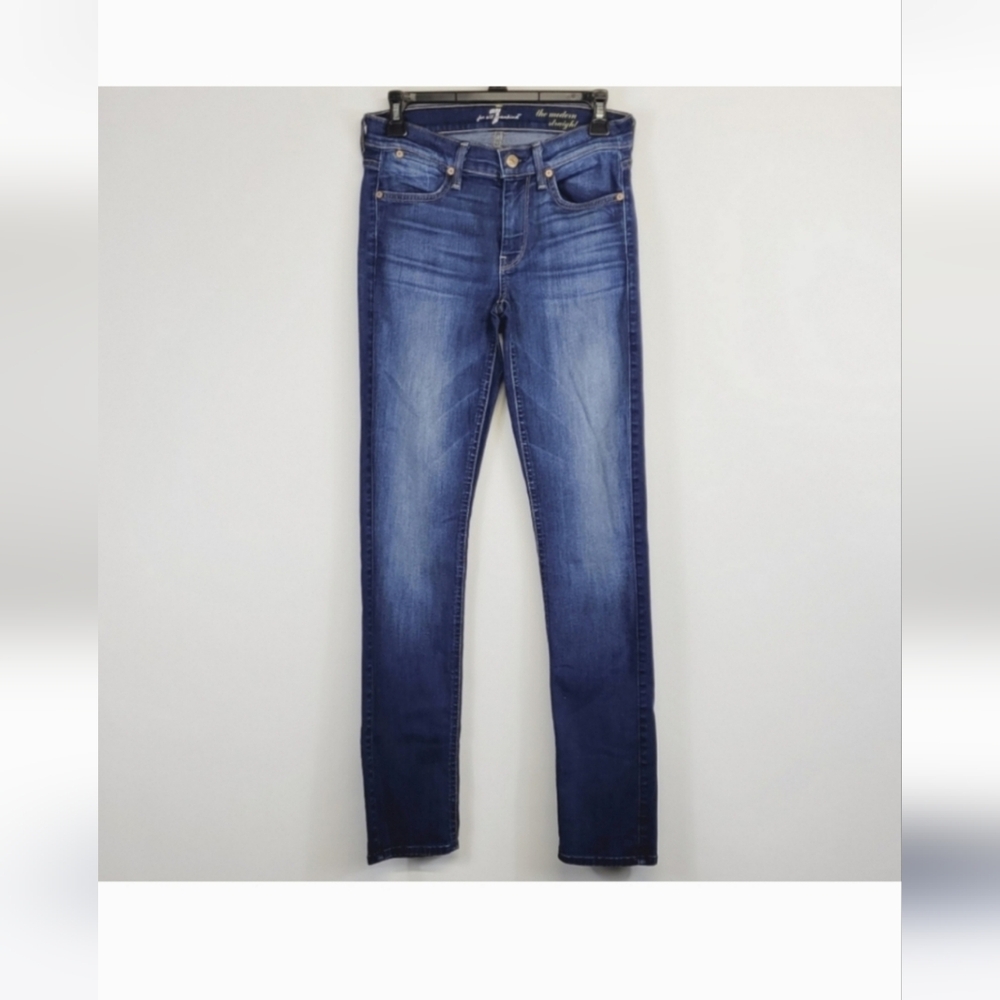 7 FOR ALL MANKIND Blue Jeans The Modern Straght Leg Size 27 Cotton - Picture 2 of 6